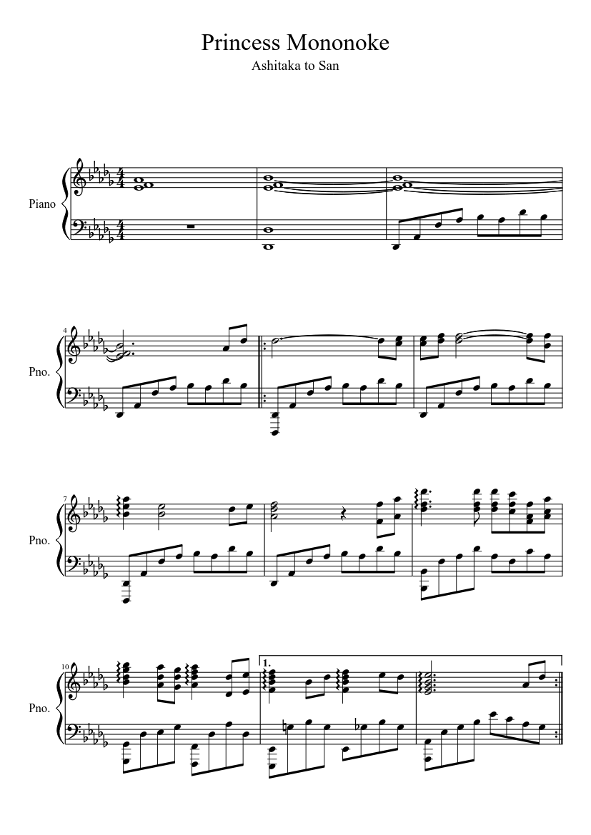Princess Mononoke sheet music for Piano download free in PDF or MIDI