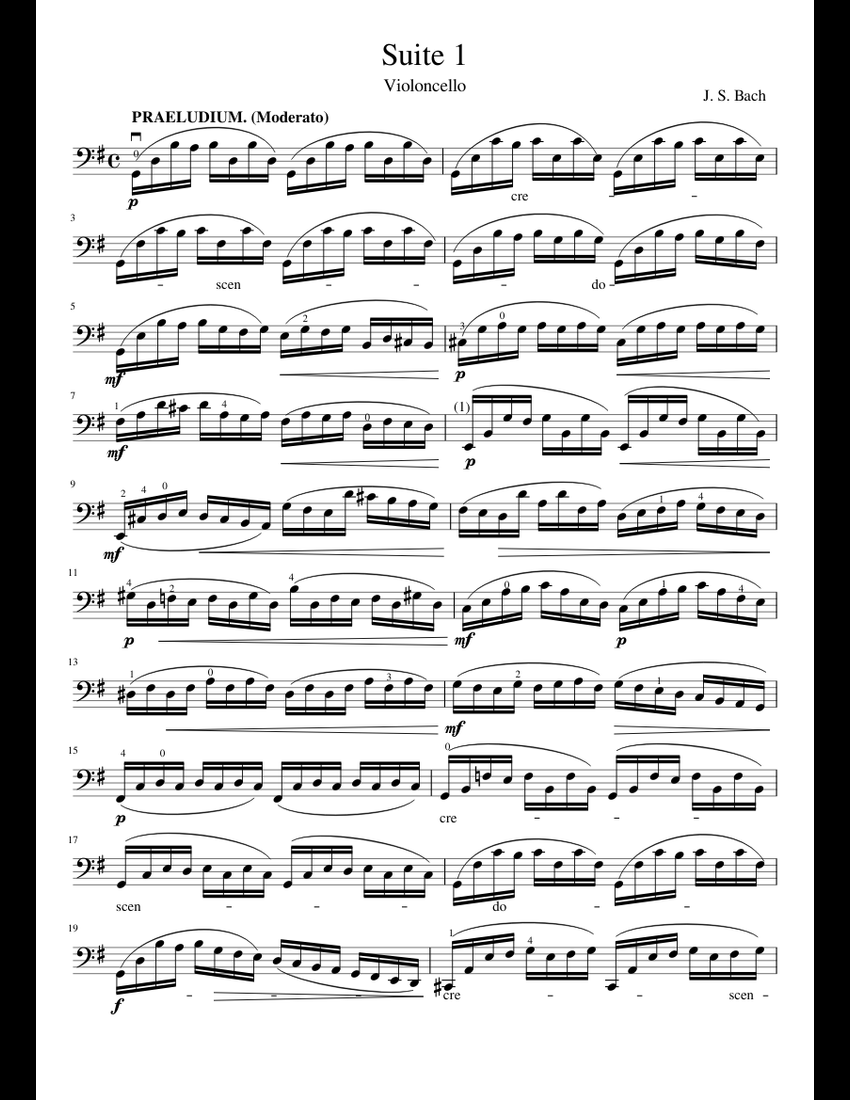 preludio suite 1 bach- cello solo sheet music for Cello download free ...