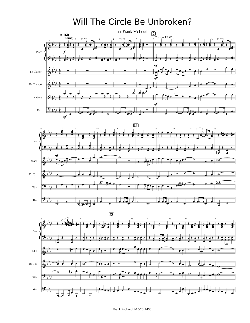 Will the Circle be Unbroken sheet music for Piano, Clarinet, Accordion ...