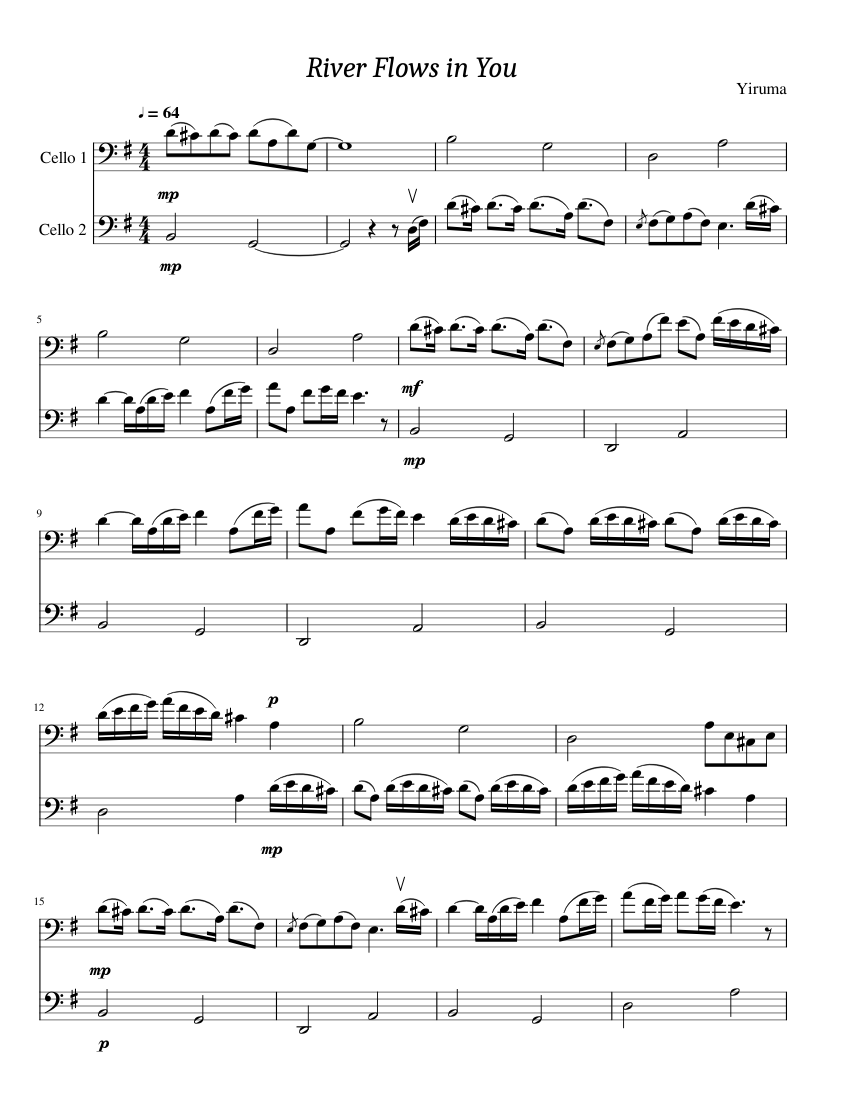 River flows in you (cello duo) sheet music for Cello download free in