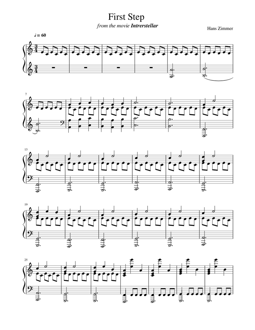 First Step by Hans Zimmer Sheet music for Piano (Solo) | Musescore.com