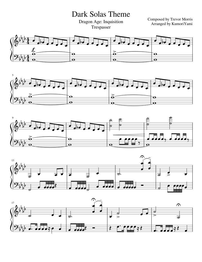 Dark Solas Theme Sheet music for Piano | Download free in PDF or MIDI