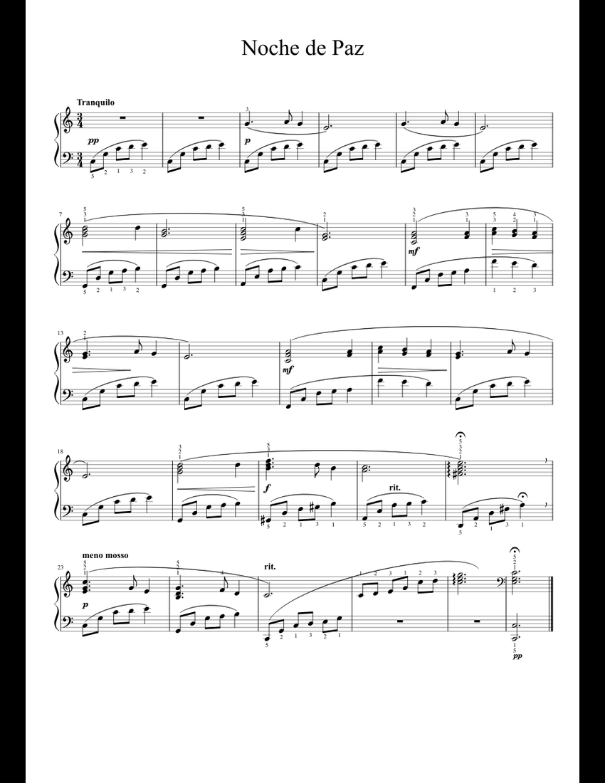 Noche de Paz (Silent Night) sheet music for Piano download free in PDF ...