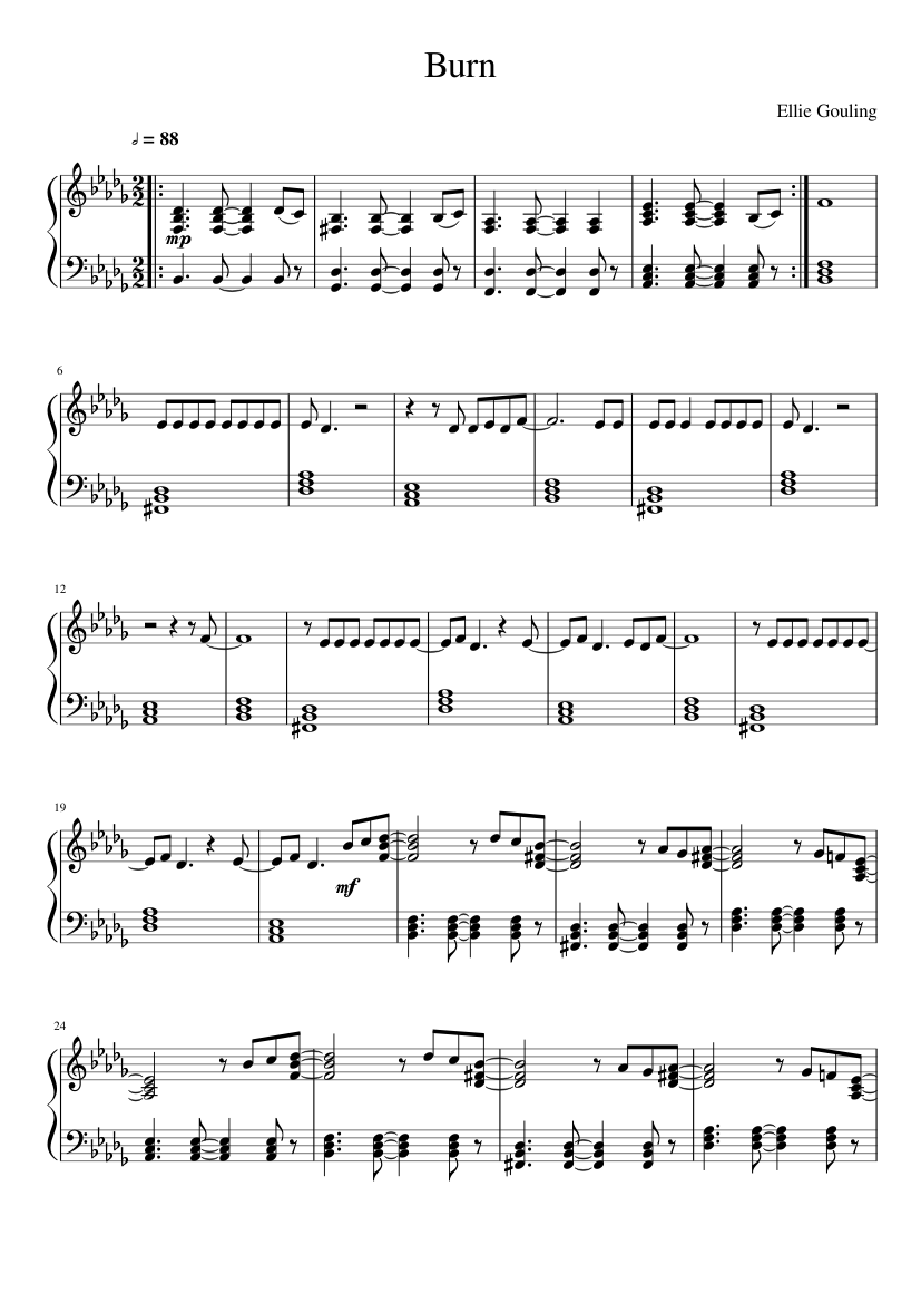 Burn Ellie Goulding Sheet Music For Piano Download Free In Pdf