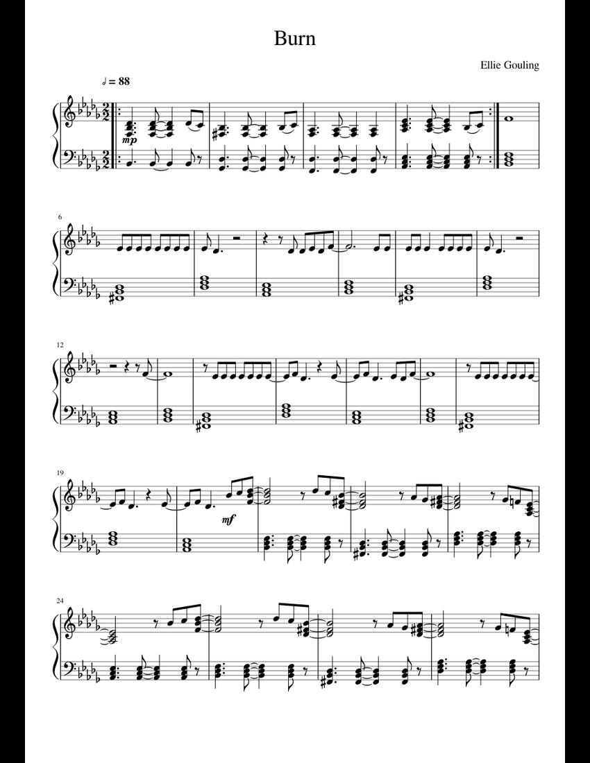Burn-Ellie Goulding sheet music for Piano download free in PDF or MIDI