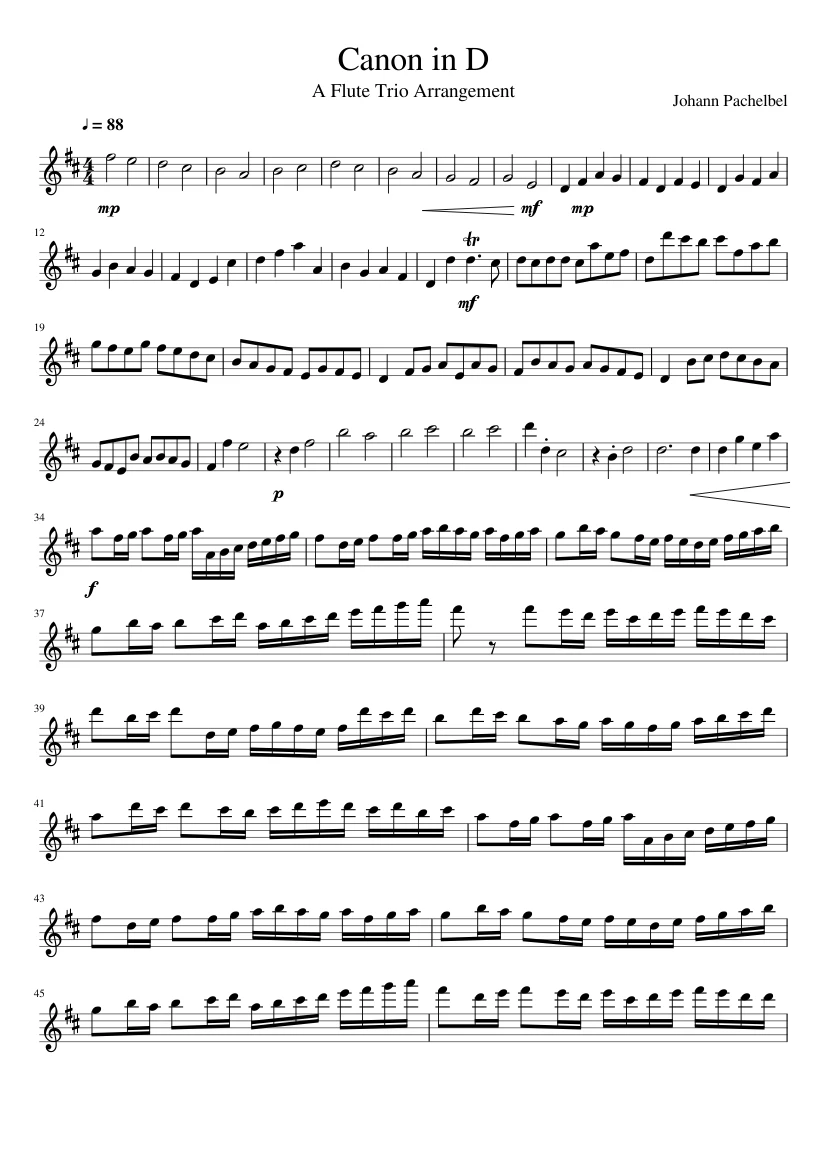 Canon In D Solo Flute Sheet Music For Flute Download Free In - 