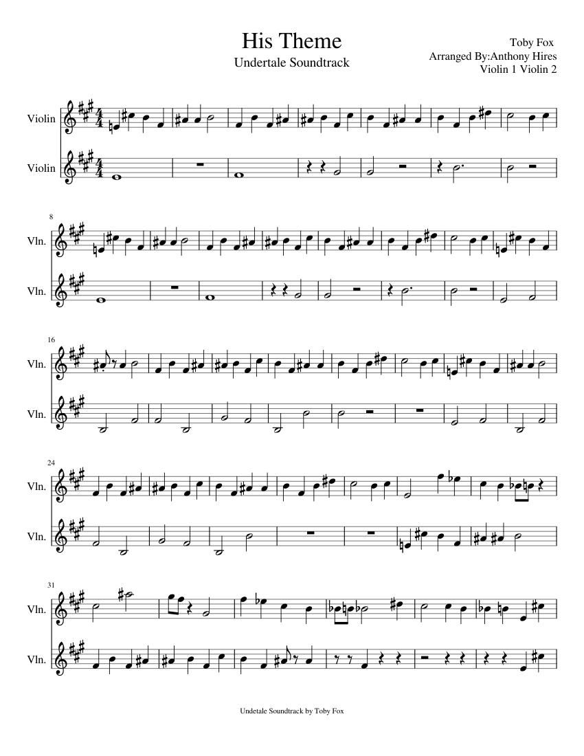 His Theme(violin Cover 1&2) sheet music for Violin download free in PDF