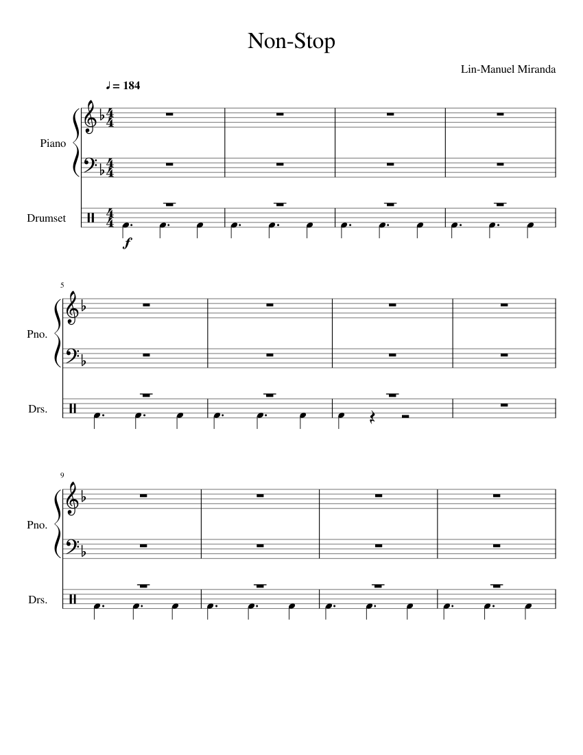 Non-Stop (Hamilton) sheet music for Piano, Percussion download free in PDF or MIDI