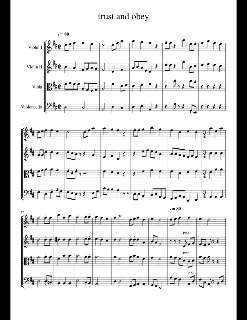 trust and obey sheet music for Violin, Viola, Cello download free in
