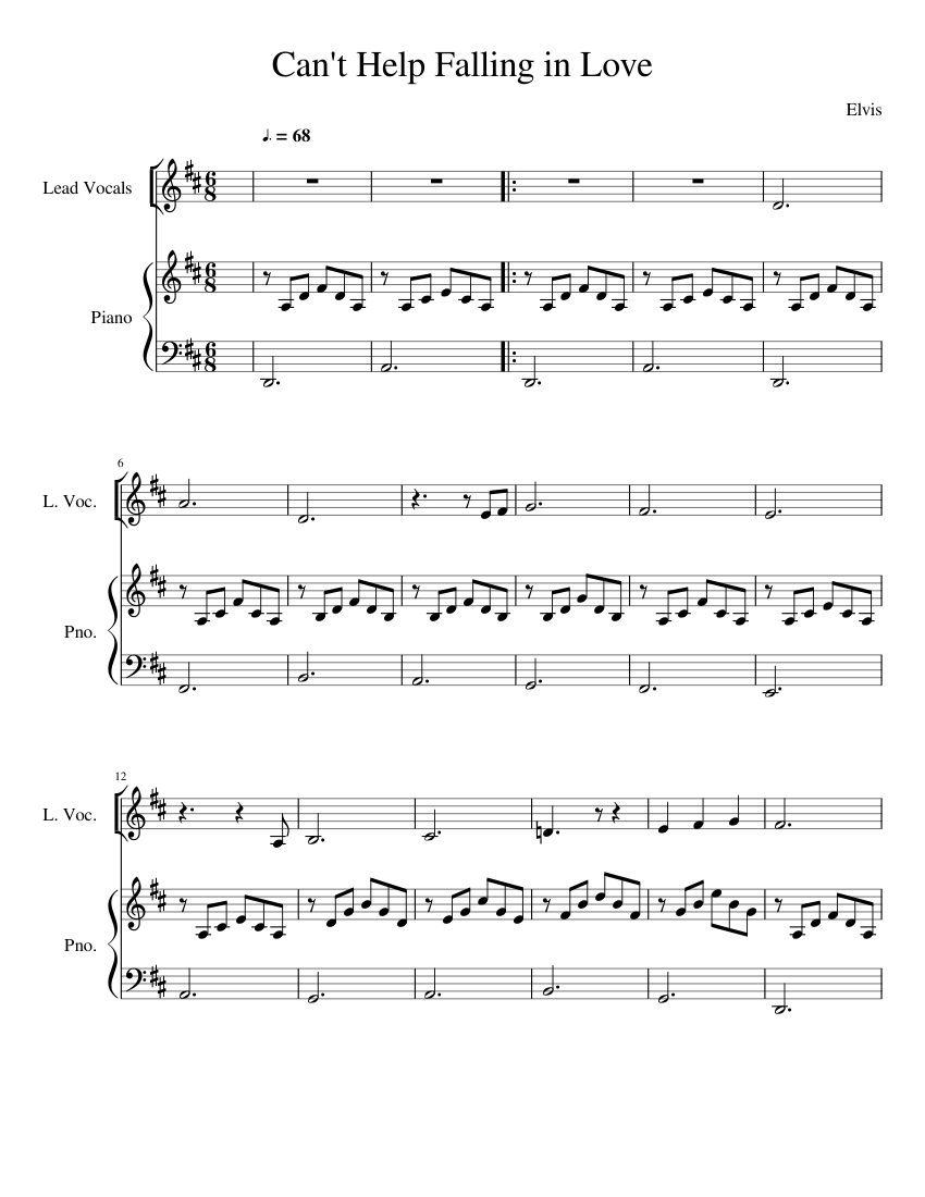 Can t Help Falling in Love sheet music for Piano, Voice, Guitar