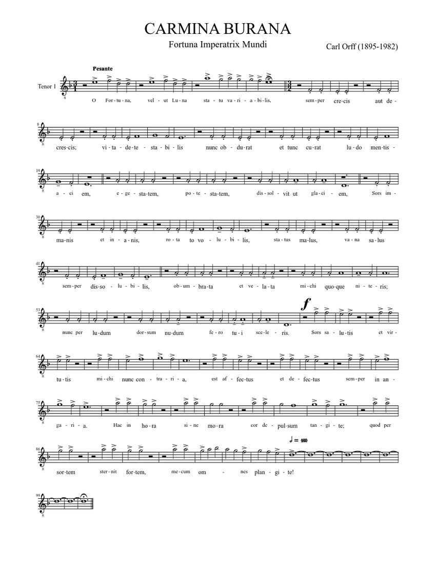 O Fortuna Tenor Sheet Music Musescore