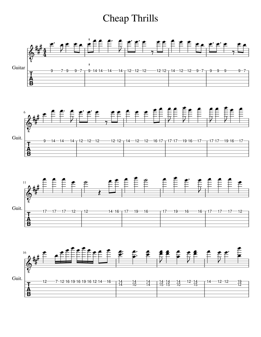 Cheap Thrills sheet music for Guitar download free in PDF or MIDI