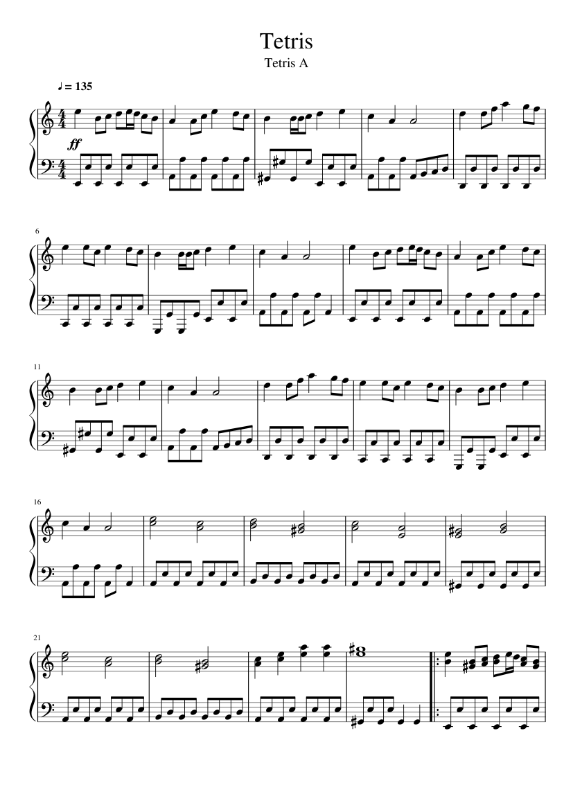 Tetris - Theme A sheet music for Piano download free in PDF or MIDI