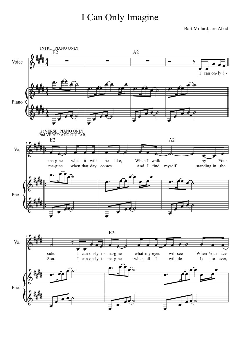 I Can Only Imagine sheet music download free in PDF or MIDI