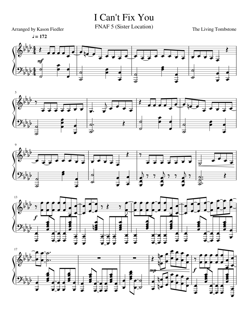 I Can't Fix You (FNAF 5, Sister Location) sheet music for Piano