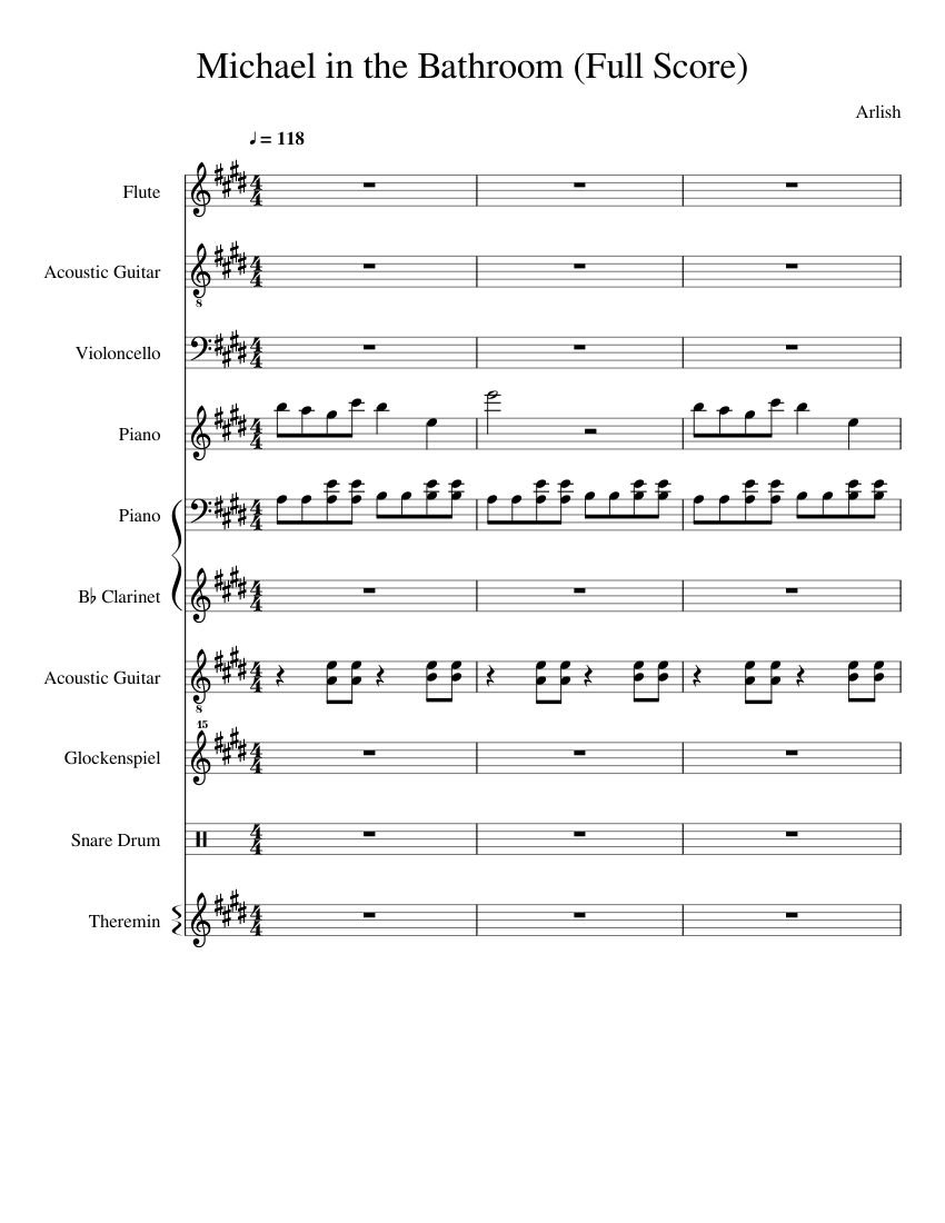 Michael in the Bathroom (Full Score) Sheet music for Piano, Flute