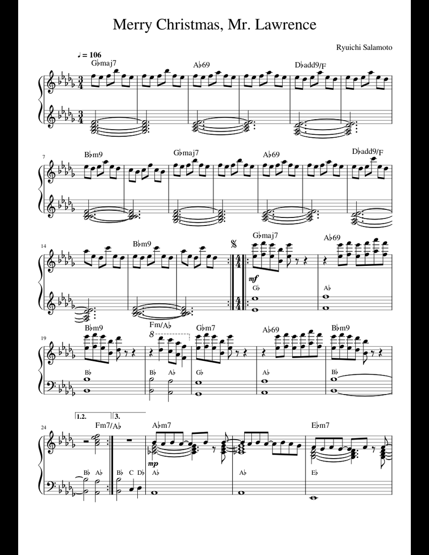Merry Christmas, Mr. Lawrence sheet music for Piano download free in