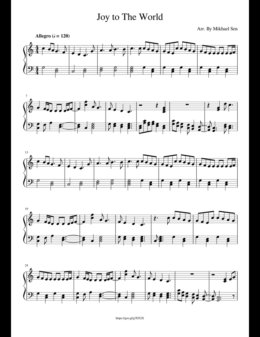 Joy To The World sheet music for Piano download free in PDF or MIDI