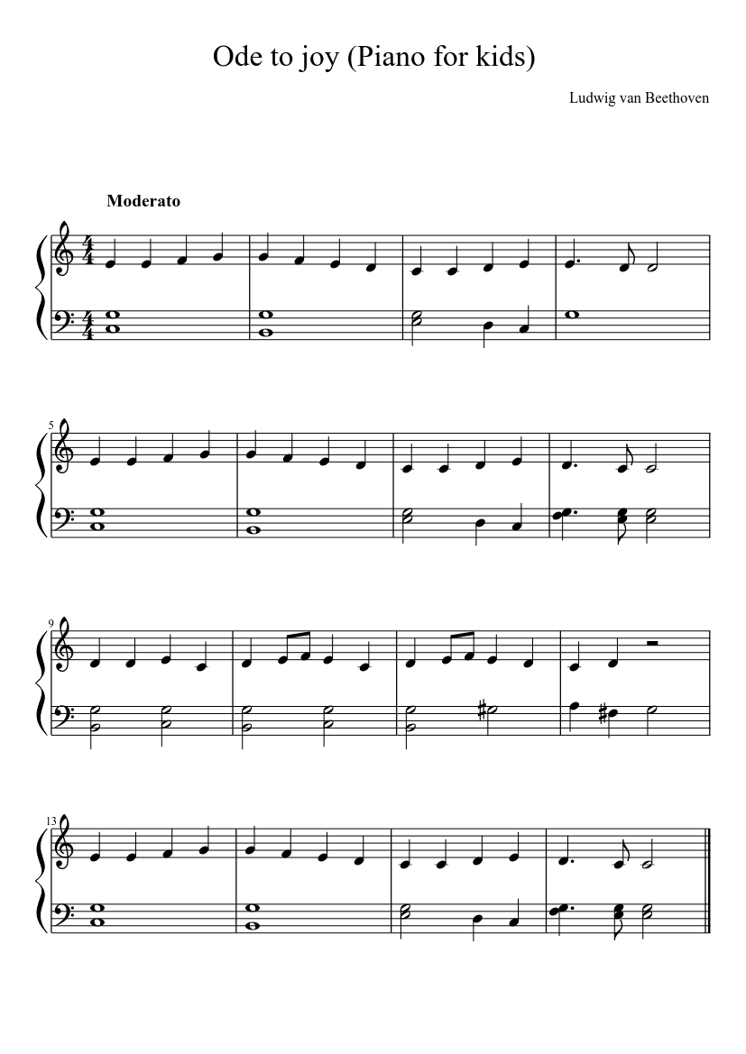 Ode to joy (Piano for kids) sheet music download free in PDF or MIDI