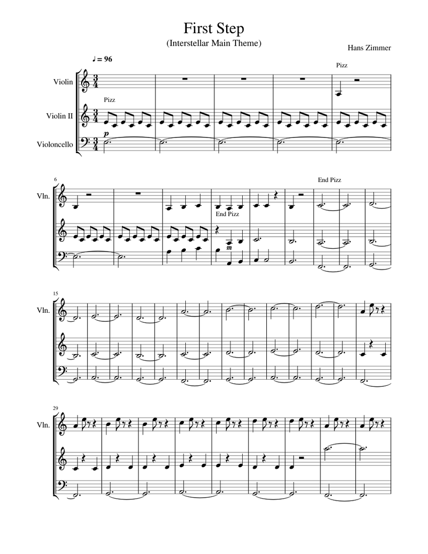 First Step (Interstellar Theme Song) Sheet music for Violin, Cello