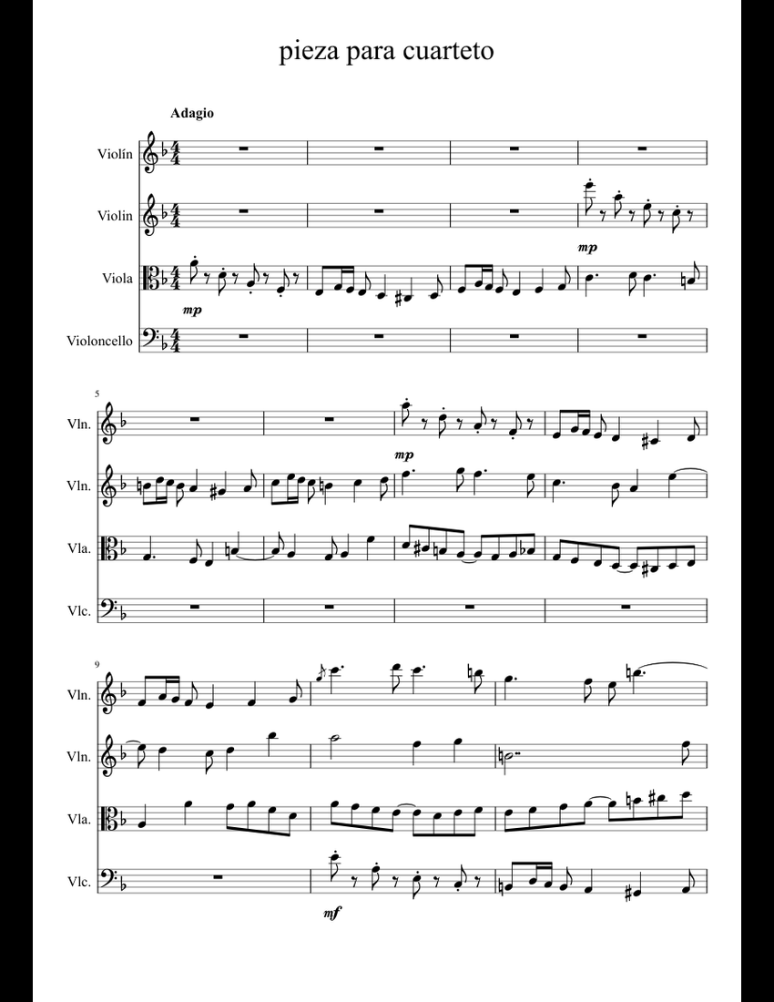 pieza para cuarteto de cuerda sheet music for Violin, Viola, Cello ...