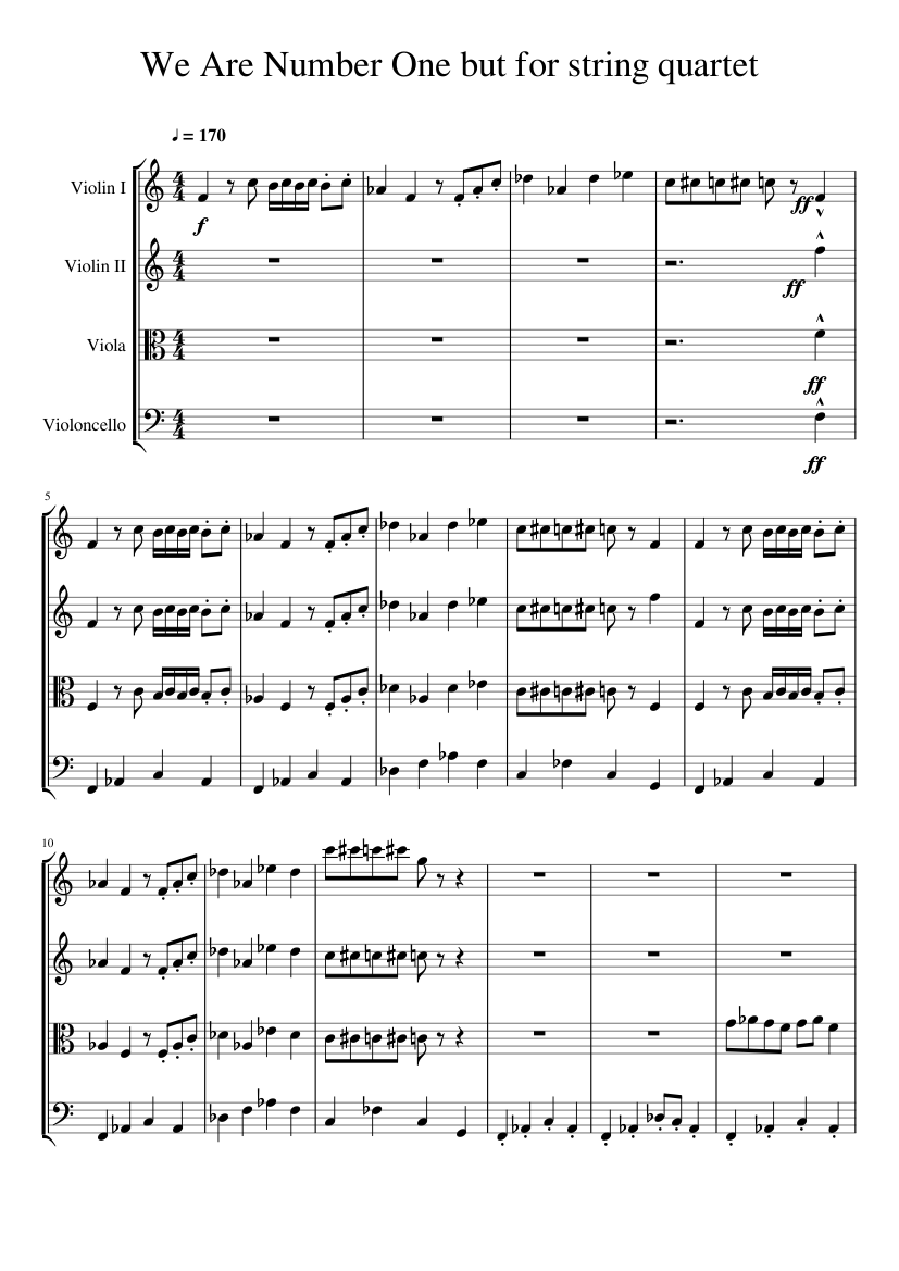 We Are Number One but for string quartet sheet music download free in PDF or MIDI