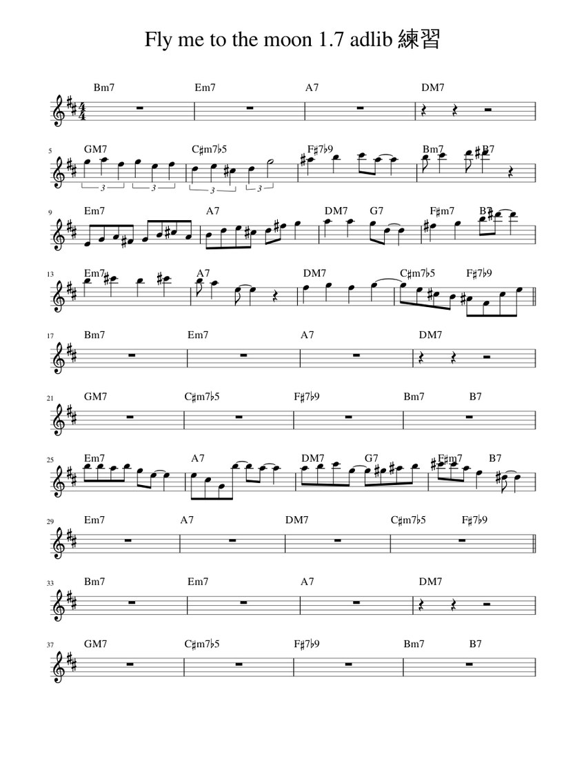 Fly me to the moon 1.7 adlib 練習 Sheet music for Saxophone (Tenor) (Solo