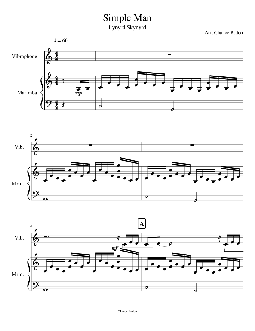 Simple Man Sheet music for Marimba, Vibraphone (Percussion Duet ...
