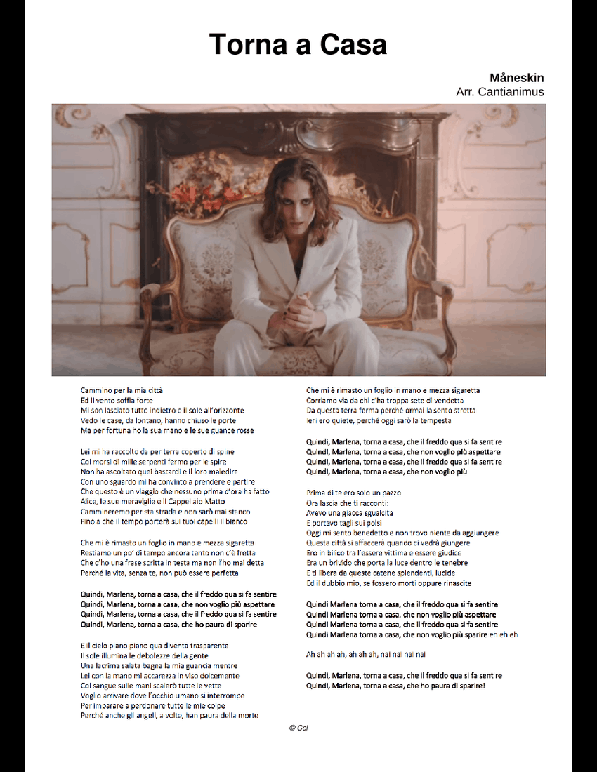 Torna a Casa Måneskin sheet music for Piano, Flute, Guitar, Strings download free in PDF or MIDI