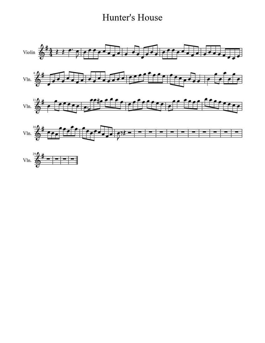 Hunter's House Reel Sheet music for Violin | Download free in PDF or ...