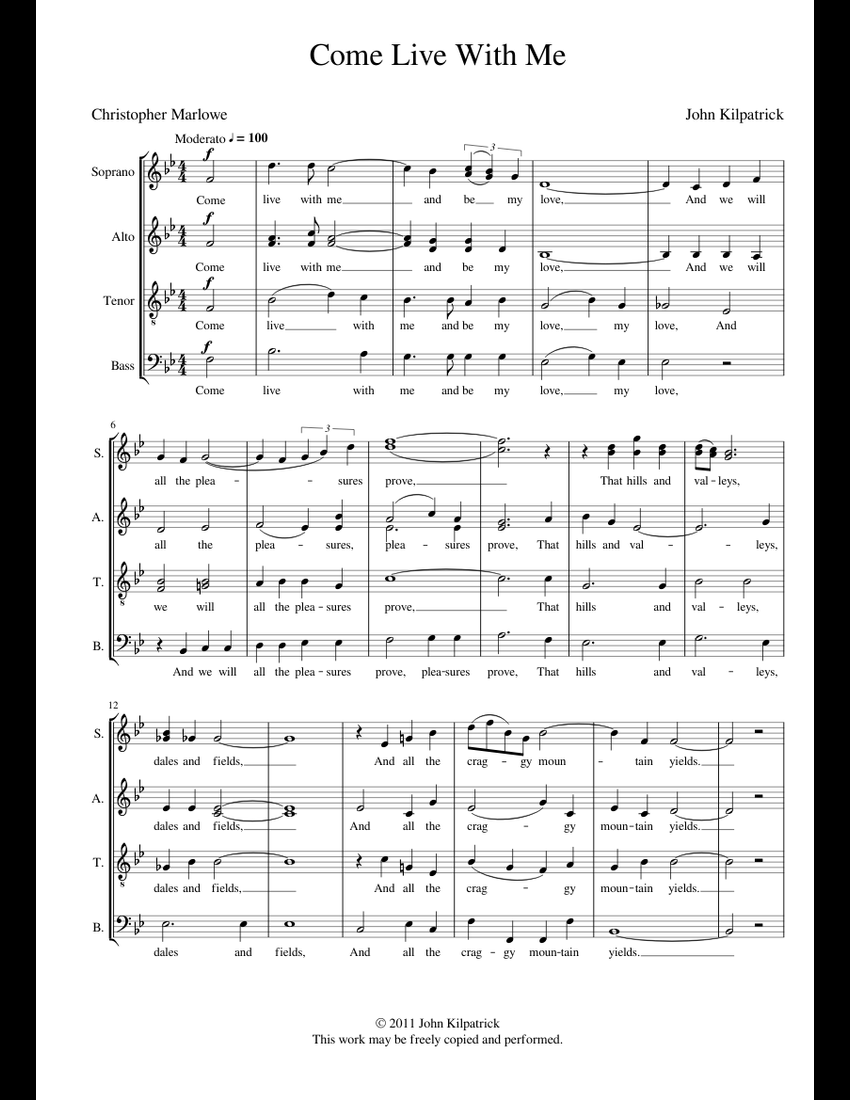 Come Live With Me sheet music for Voice download free