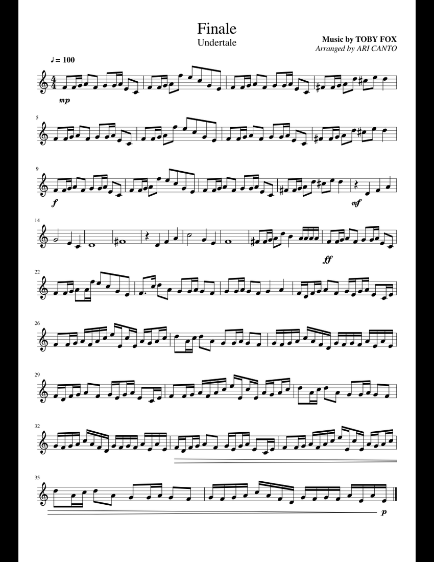 Finale - Undertale sheet music for Alto Saxophone download free in PDF ...