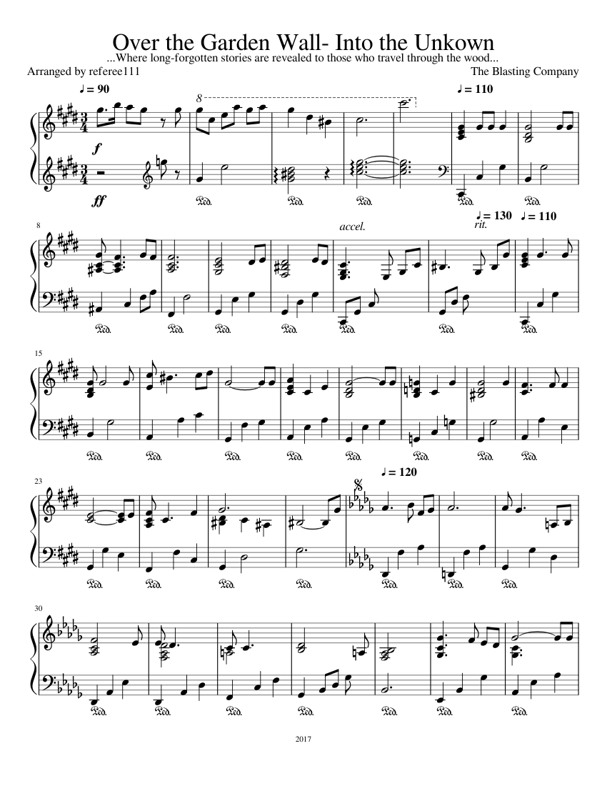 Over the Garden Wall- Into the Unkown sheet music for Piano download