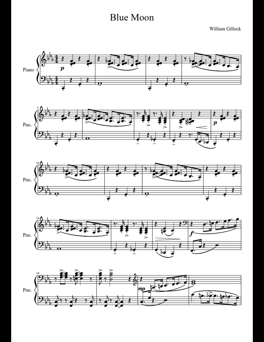 Blue Moon sheet music for Piano download free in PDF or MIDI