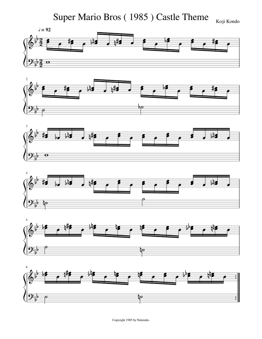 Super Mario Bros ( 1985 ) Castle Theme sheet music for Piano download ...