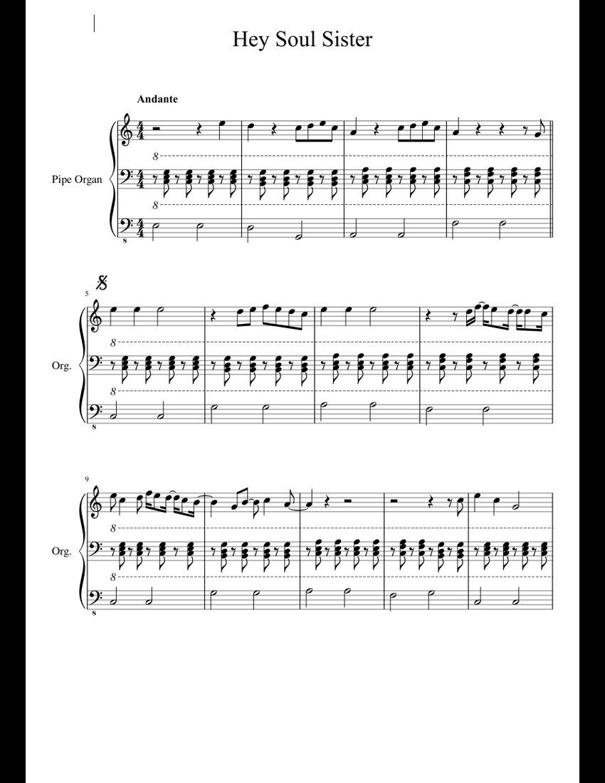 Hey Soul Sister sheet music for Organ download free in PDF or MIDI