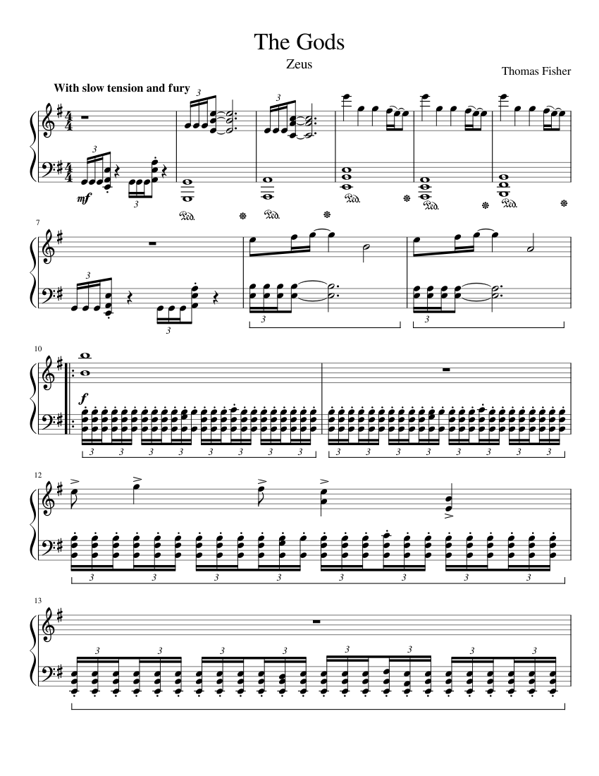 The Gods Zeus sheet music for Piano download free in PDF or MIDI