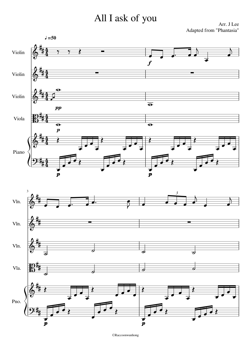 All I Ask Of You Sheet Music Free