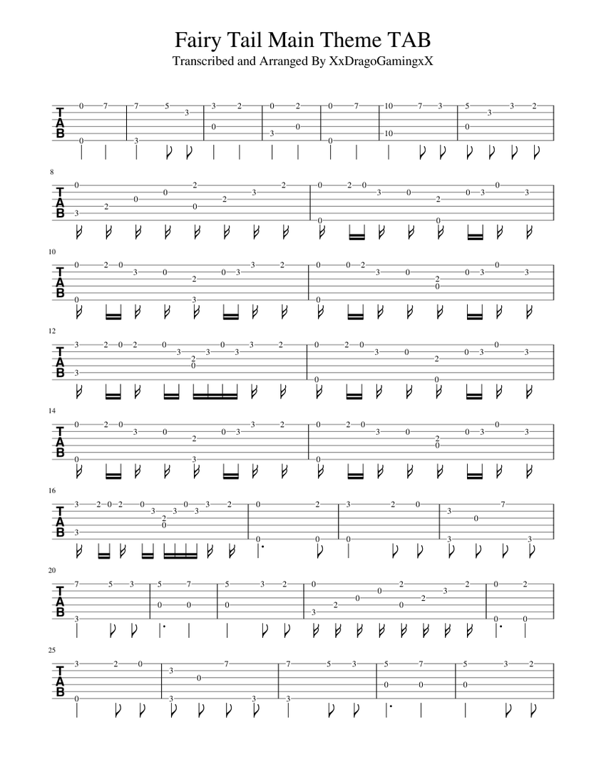 Fairy Tail Main Theme TAB Sheet music for Guitar | Download free ...