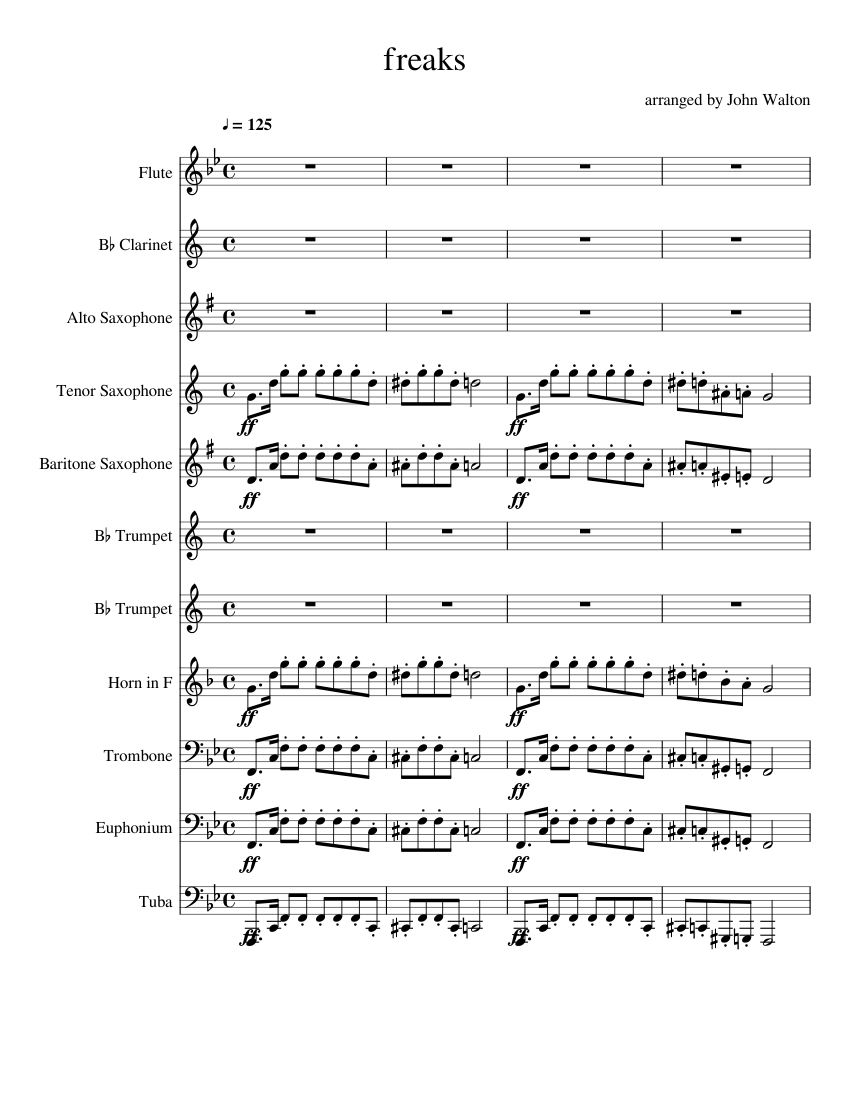 freaks WIP sheet music for Flute, Clarinet, Alto Saxophone, Tenor