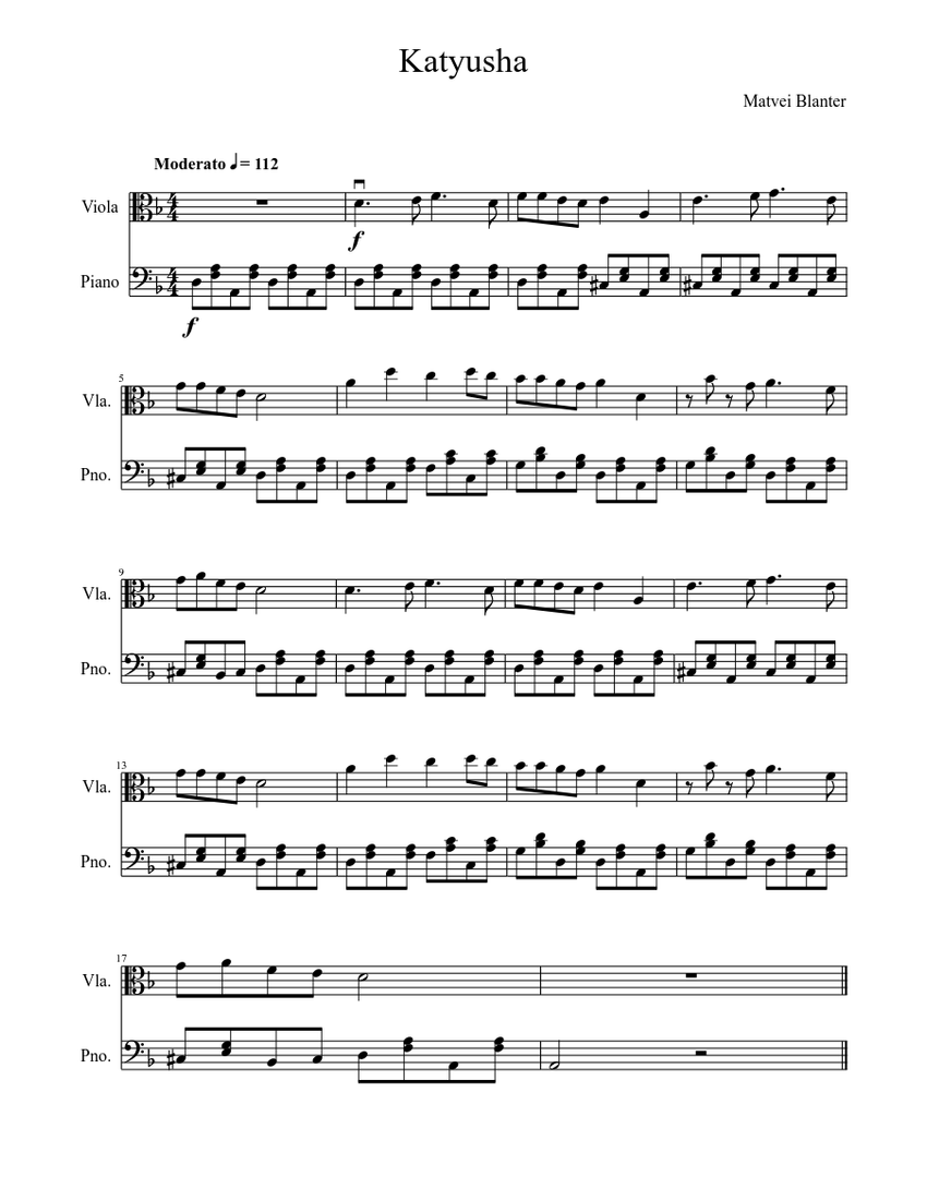 Katyusha Sheet music Download free in PDF or MIDI