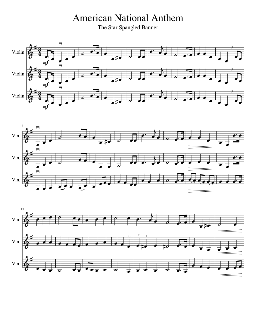 USA National Anthem sheet music for Violin download free in PDF or MIDI