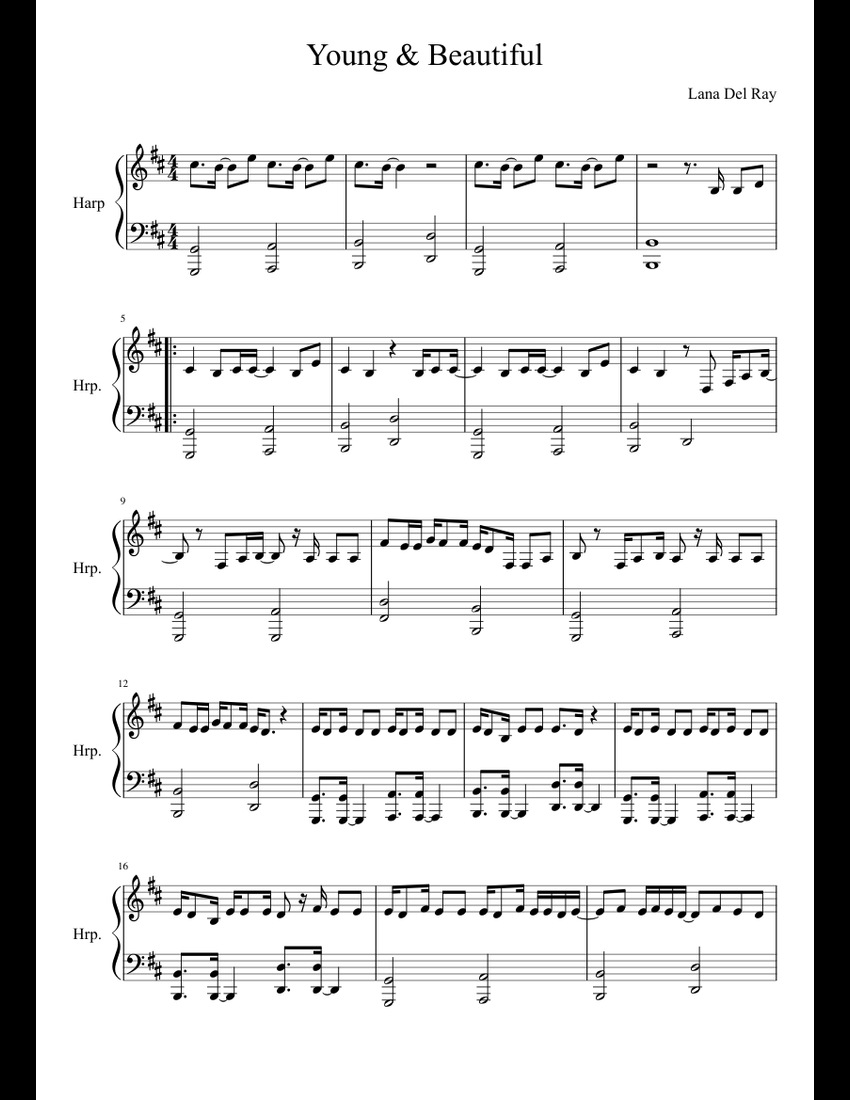 Young & Beautiful sheet music for Harp download free in PDF or MIDI