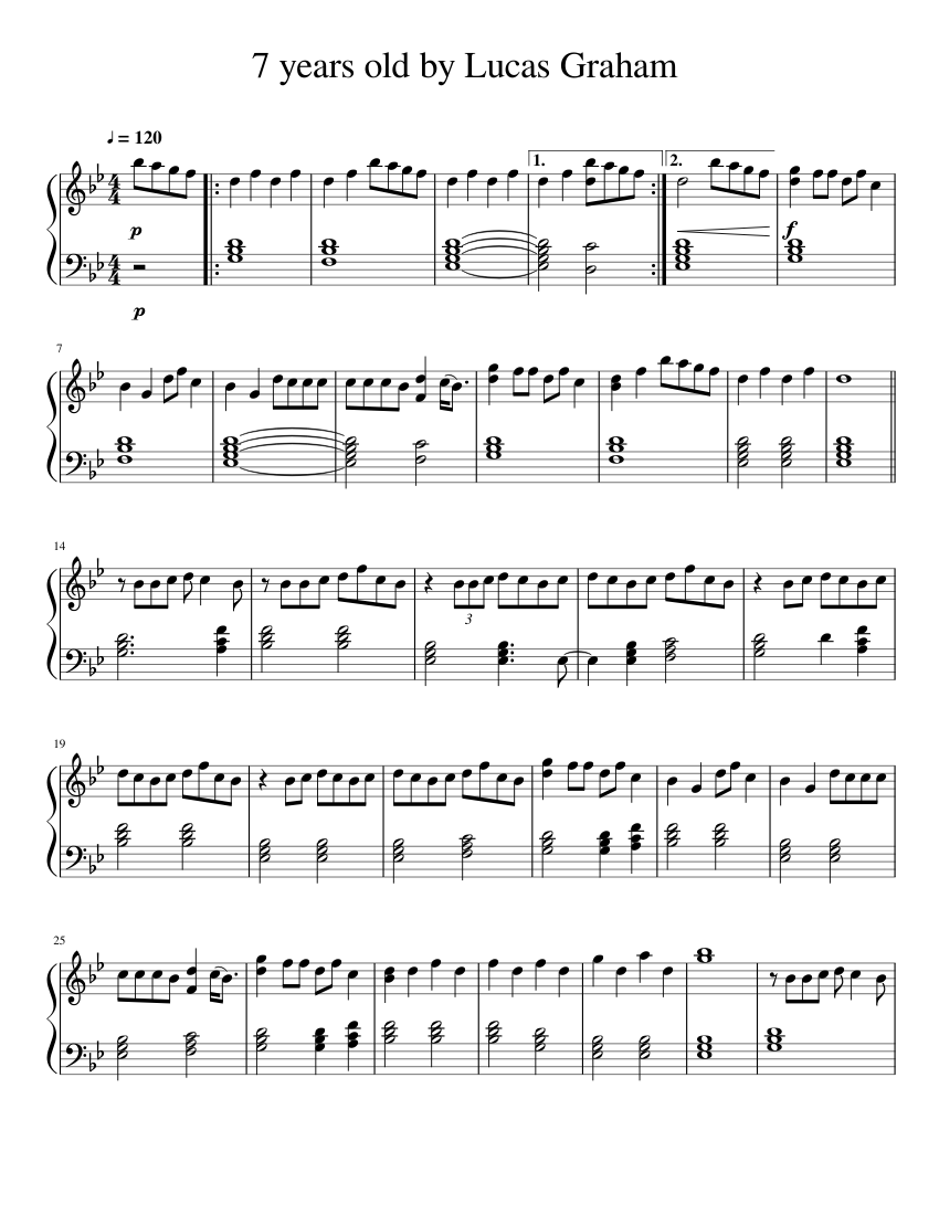 7 years old by Lucas Graham (Unfinished) sheet music for Piano download