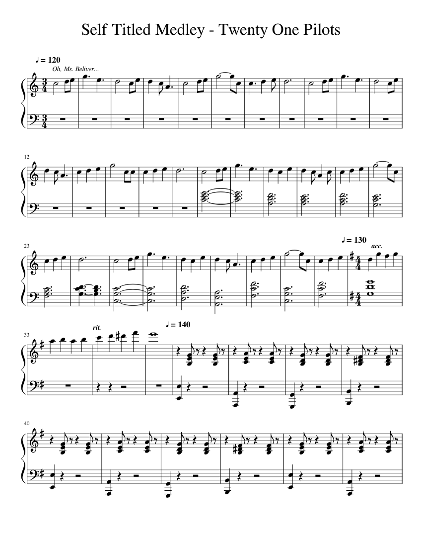 Twenty One Pilots Self Titled Piano Medley sheet music for Piano download free in PDF or MIDI