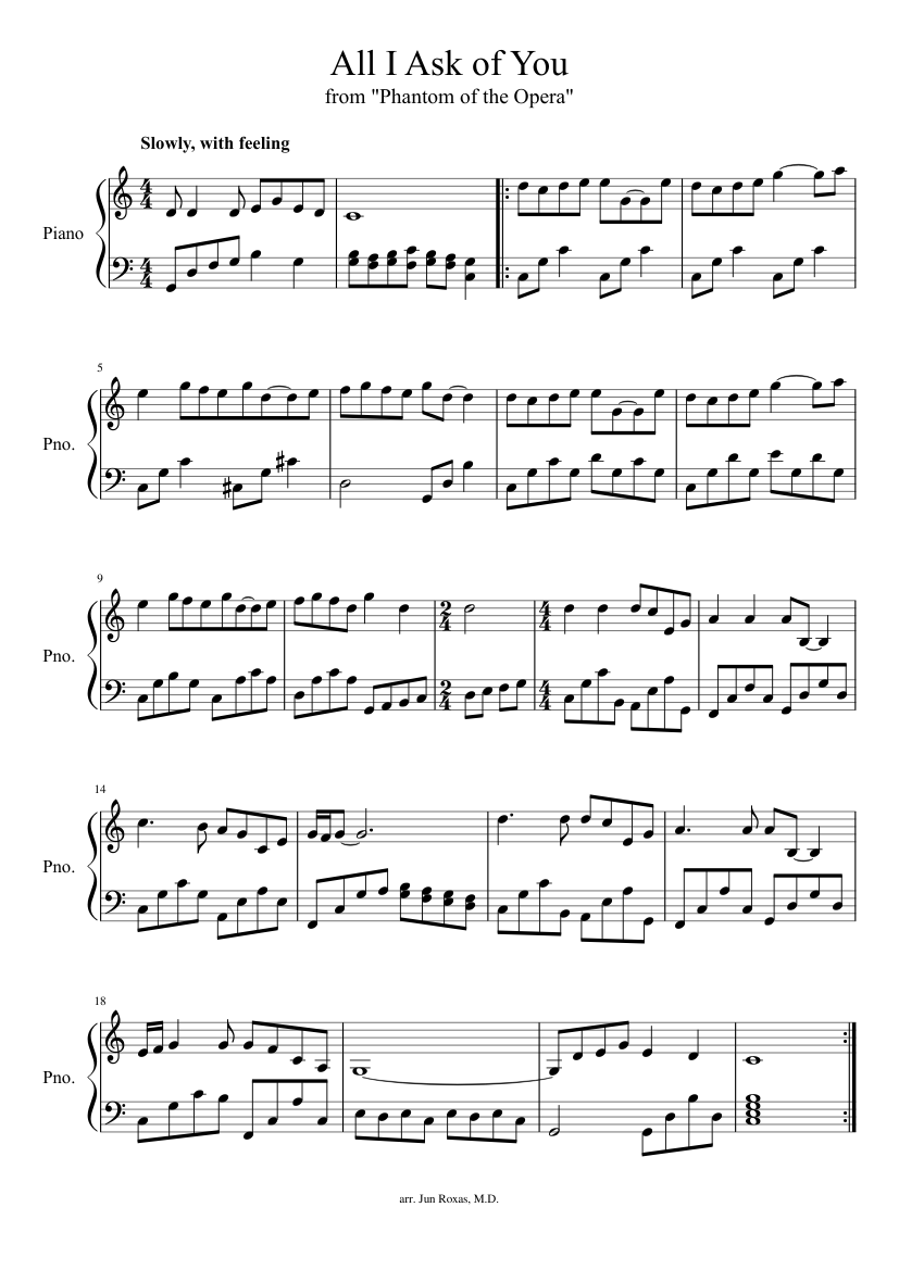All I Ask Of You Sheet Music Free
