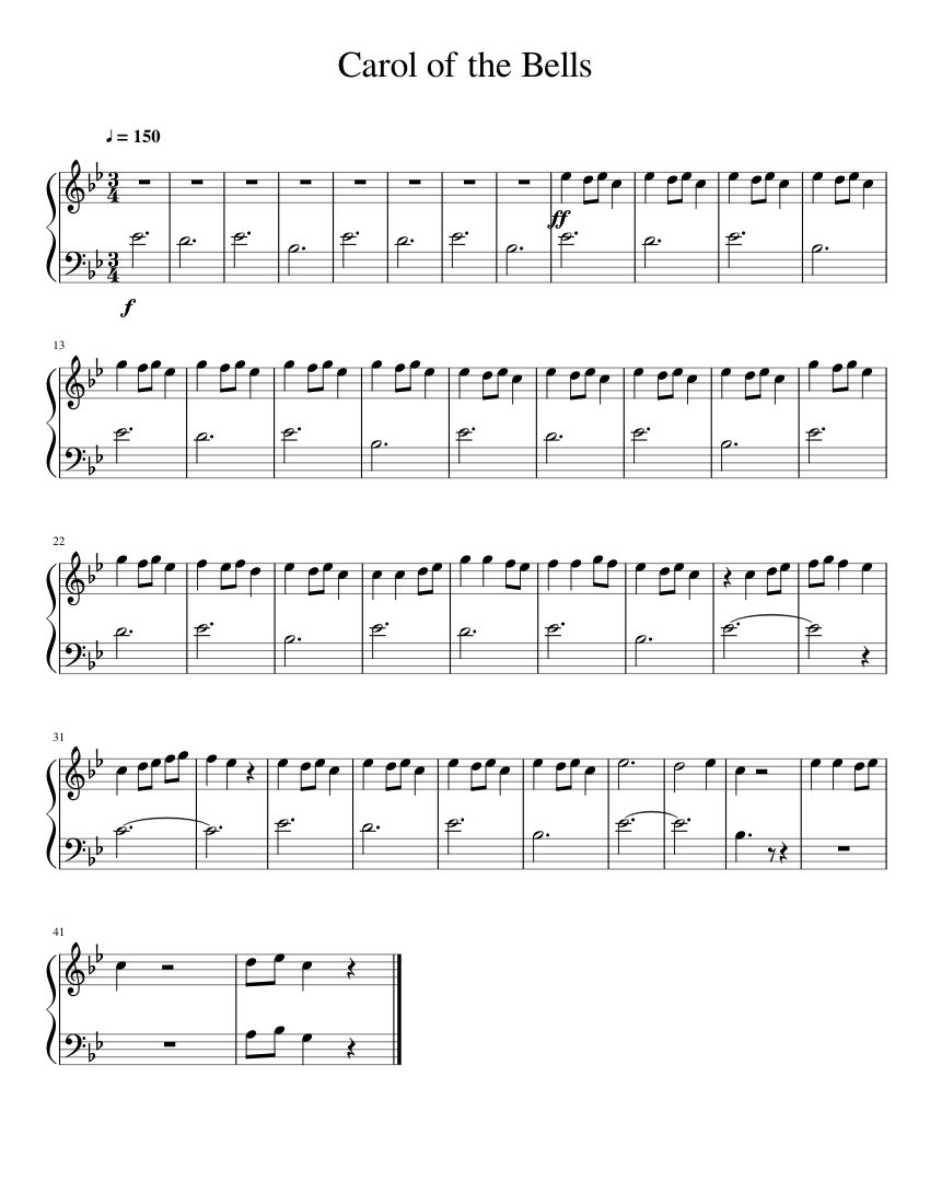 Carol Of The Bells Sheet music for Piano | Download free in PDF or MIDI | Musescore.com