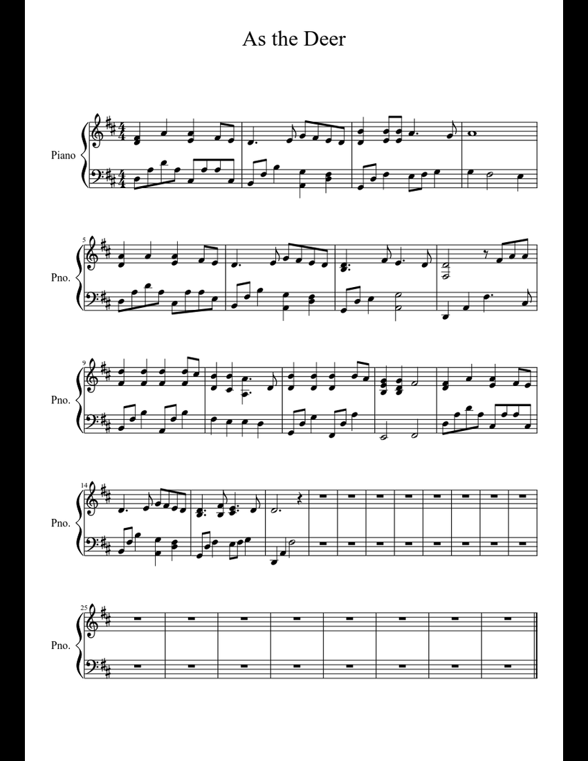 As the Deer sheet music for Piano download free in PDF or MIDI