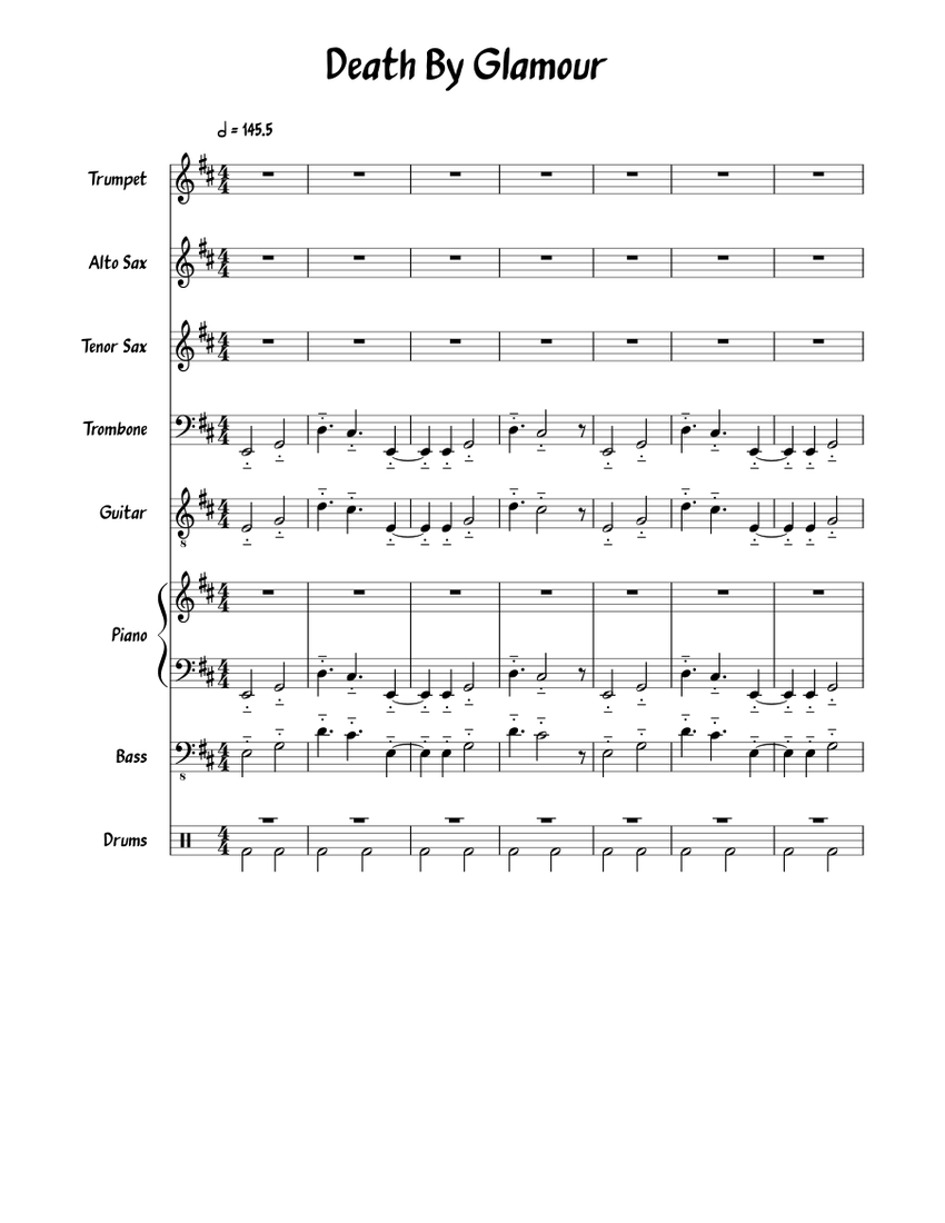 Death By Glamour (WIP) Sheet music for Piano, Trumpet, Alto Saxophone