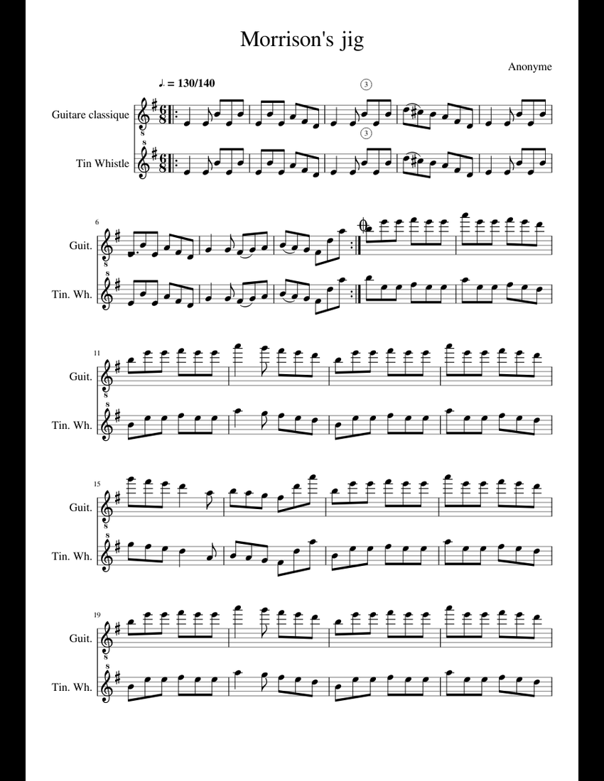 Morrison's jig sheet music for Guitar, Other Woodwinds download free in ...